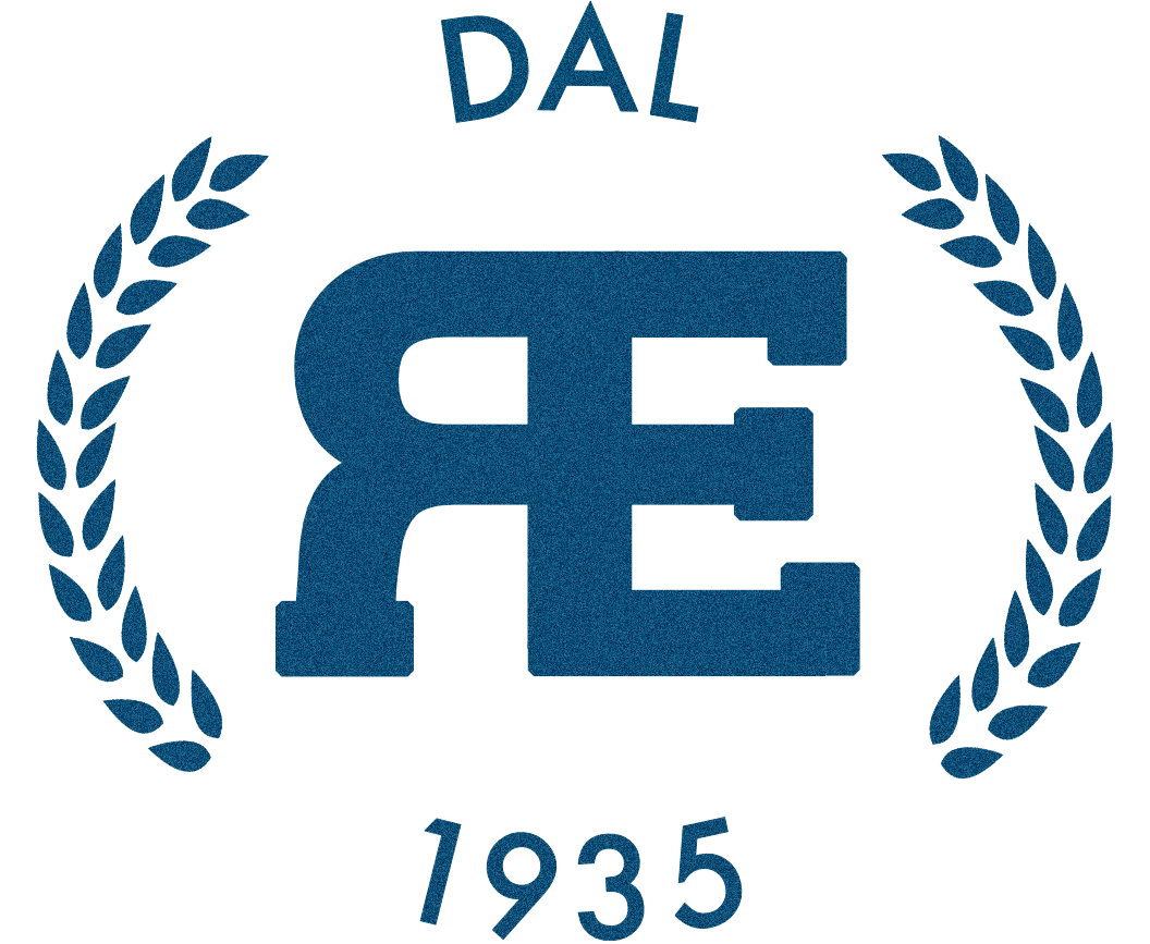 Logo dell'impresa di onoranze funebri Ricca Eugenia composto da una RE stilizzata e ai lati due rami di edera. E' presente la scritta dal 1935